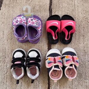 Baby Girl Shoe lot of 4 Nike Slides, Wonder Nation, OP Sneakers, Capelli 2-4